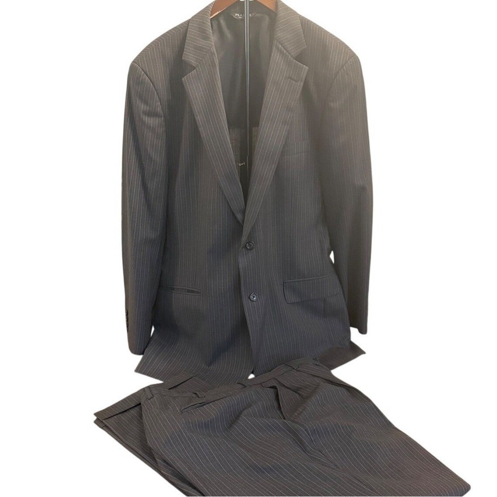 Jos. A. Bank Stays Cool Mens Pinstripe Suit 46L Charcoal Grey Wool Blend 2pc
